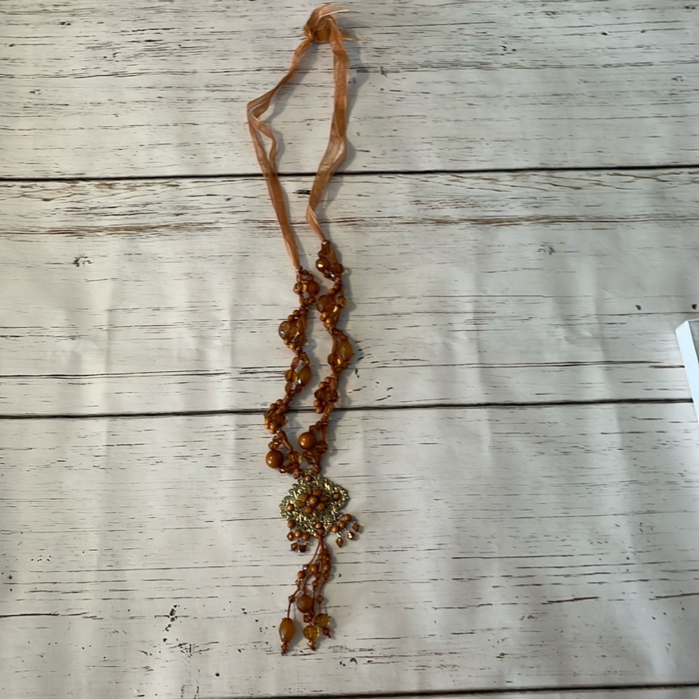 Copper ribbon and bead necklace